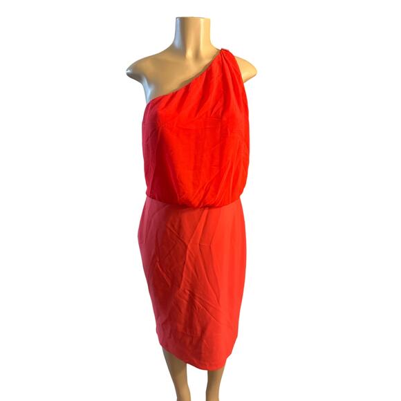 NWT Women 14 Lauren Ralph Lauren Red One Shoulder Cocktail Chiffon Jersey Dress - Picture 2 of 7